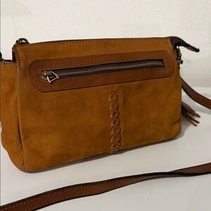 Patricia Nash Caramel Suede Crossbody Bag with Braided Detail